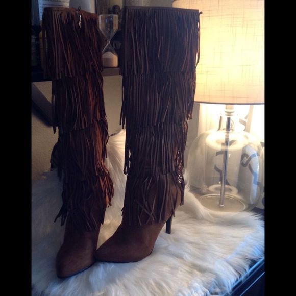 “ On Sale” Fringed Knee High - High Heel Boots - Picture 5 of 8